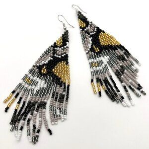4 5/8" L Elegant Handcrafted Beaded Abstract Animal Print Tassel Dangle Earrings